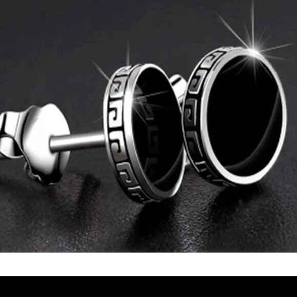 🆕 6mm Onyx Button Greek Style 18K White Gold Earring Studs  🆕 Hypoallergenic - Picture 4 of 8